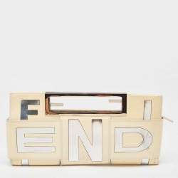 Pre Owned Fendi Cream/Silver Patent Leather Crossword Clutch