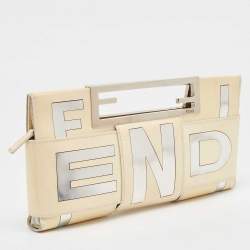 Pre Owned Fendi Cream/Silver Patent Leather Crossword Clutch