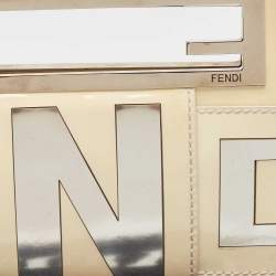 Pre Owned Fendi Cream/Silver Patent Leather Crossword Clutch