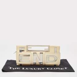 Pre Owned Fendi Cream/Silver Patent Leather Crossword Clutch