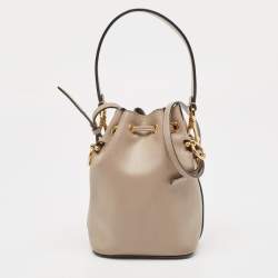 Pre Owned Fendi Beige Leather Mini Mon Tresor Drawstring Bucket Bag