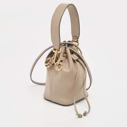 Pre Owned Fendi Beige Leather Mini Mon Tresor Drawstring Bucket Bag