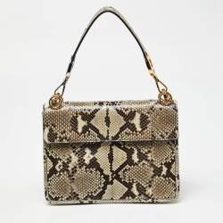 Fendi Brown/Beige Python Kan I F Logo Top Handle Bag