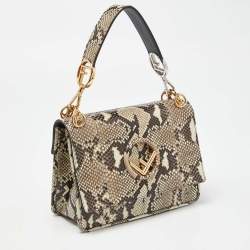 Fendi Brown/Beige Python Kan I F Logo Top Handle Bag