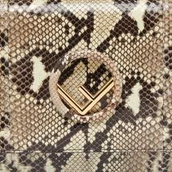 Fendi Brown/Beige Python Kan I F Logo Top Handle Bag