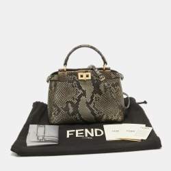 Pre Owned Fendi Black/Pale Green Python Mini Peekaboo Top Handle Bag