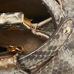 Pre Owned Fendi Black/Pale Green Python Mini Peekaboo Top Handle Bag