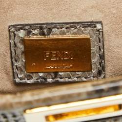 Pre Owned Fendi Black/Pale Green Python Mini Peekaboo Top Handle Bag