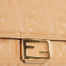 Fendi Beige Zucca Embossed Leather Baguette Wallet on Chain