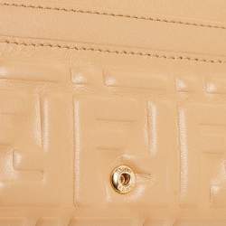 Fendi Beige Zucca Embossed Leather Baguette Wallet on Chain
