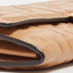 Fendi Beige Zucca Embossed Leather Baguette Wallet on Chain