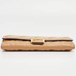Fendi Beige Zucca Embossed Leather Baguette Wallet on Chain