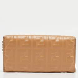 Fendi Beige Zucca Embossed Leather Baguette Wallet on Chain