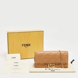 Fendi Beige Zucca Embossed Leather Baguette Wallet on Chain