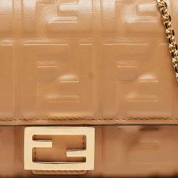 Fendi Beige Zucca Embossed Leather Baguette Wallet on Chain
