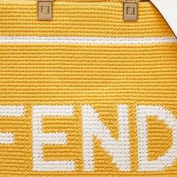 Fendi Yellow/White Crochet and Leather Medium Sunshine Tote
