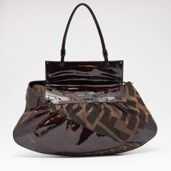 مملوكة مسبقًا Fendi Tobacco Zucca Canvas and Patent Leather To You Convertible Clutch Bag