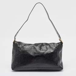 Fendi Black Patent Leather Large Convertible Baguette Bag