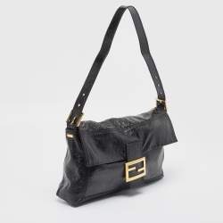 Fendi Black Patent Leather Large Convertible Baguette Bag