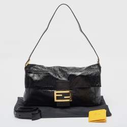 Fendi Black Patent Leather Large Convertible Baguette Bag