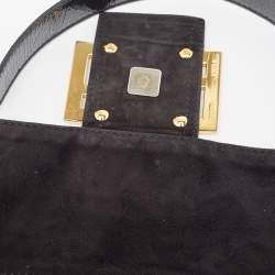 Fendi Black Patent Leather Large Convertible Baguette Bag