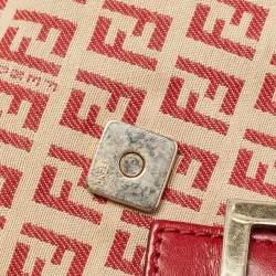 Fendi Red/Beige Zucchino Fabric and Leather Flap Messenger Bag