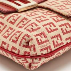 Fendi Red/Beige Zucchino Fabric and Leather Flap Messenger Bag