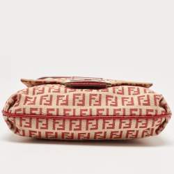 Fendi Red/Beige Zucchino Fabric and Leather Flap Messenger Bag