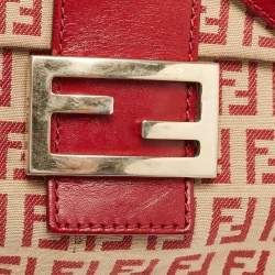Fendi Red/Beige Zucchino Fabric and Leather Flap Messenger Bag