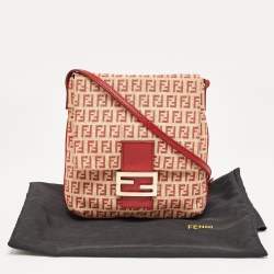Fendi Red/Beige Zucchino Fabric and Leather Flap Messenger Bag