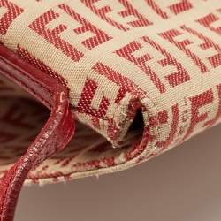 Fendi Red/Beige Zucchino Fabric and Leather Flap Messenger Bag