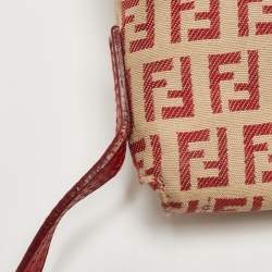 Fendi Red/Beige Zucchino Fabric and Leather Flap Messenger Bag