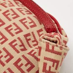 Fendi Red/Beige Zucchino Fabric and Leather Flap Messenger Bag