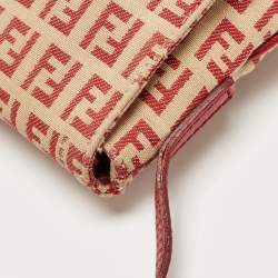 Fendi Red/Beige Zucchino Fabric and Leather Flap Messenger Bag