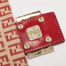 Fendi Red/Beige Zucchino Fabric and Leather Flap Messenger Bag