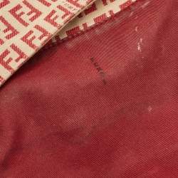Fendi Red/Beige Zucchino Fabric and Leather Flap Messenger Bag