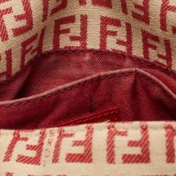 Fendi Red/Beige Zucchino Fabric and Leather Flap Messenger Bag