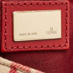 Fendi Red/Beige Zucchino Fabric and Leather Flap Messenger Bag