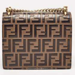 Pre Owned Fendi Black/Brown Zucca Embossed Leather Small Kan U Shoulder Bag