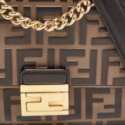 Pre Owned Fendi Black/Brown Zucca Embossed Leather Small Kan U Shoulder Bag