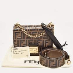 Pre Owned Fendi Black/Brown Zucca Embossed Leather Small Kan U Shoulder Bag