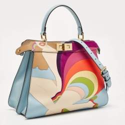 Fendi Multicolor Leather and Suede Medium Girl Inlay Peekaboo ISeeU Top Handle Bag
