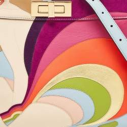Fendi Multicolor Leather and Suede Medium Girl Inlay Peekaboo ISeeU Top Handle Bag