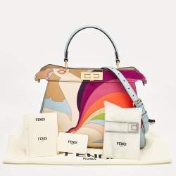 Fendi Multicolor Leather and Suede Medium Girl Inlay Peekaboo ISeeU Top Handle Bag