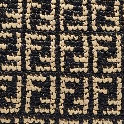 Pre Owned Fendi Black/Natural FF Raffia and Leather Large Runaway Shopper Tote