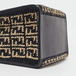 Pre Owned Fendi Black/Natural FF Raffia and Leather Large Runaway Shopper Tote
