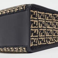 Pre Owned Fendi Black/Natural FF Raffia and Leather Large Runaway Shopper Tote