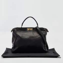 Pre Owned Fendi Black Leather Large Peekaboo Top Handle Bag