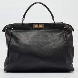 Pre Owned Fendi Black Leather Large Peekaboo Top Handle Bag