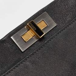Pre Owned Fendi Black Leather Large Peekaboo Top Handle Bag